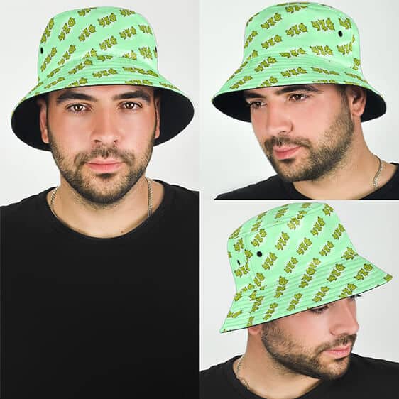 Cute 420 Cannabis Typography Pattern Surf Green Bucket Hat