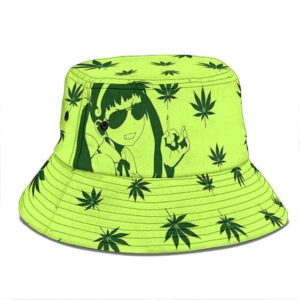 Cute Anime Girl Smoking Marijuana Joint Art Bucket Hat