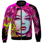 Cute Girl Smoking Joint Vector Art Pink Black Bomber Jacket