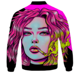 Cute Girl Smoking Joint Vector Art Pink Black Bomber Jacket - BACK