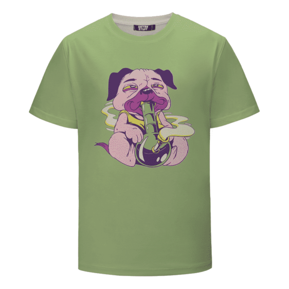 Cute Smoked Up Pug Out of a Bong Green 420 Marijuana T-shirt