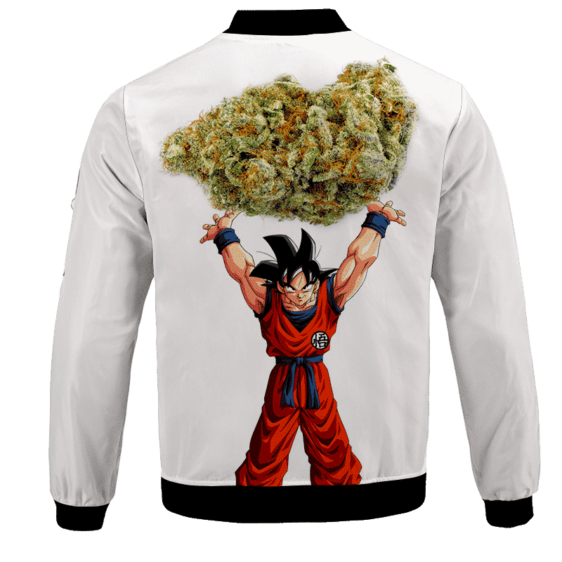 DBZ Goku Spirit Bomb Ganja Weed White Bomber Jacket - BACK