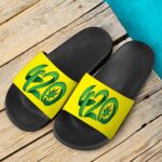 Dope Marijuana Leaf Minimalist Art Bright Yellow Slide Sandals