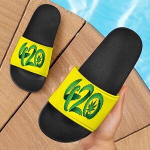 Dope Marijuana Leaf Minimalist Art Bright Yellow Slide Sandals