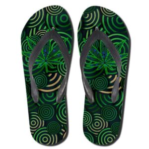 Dope Cannabis Hypnotic Spiral Pattern Green Slippers