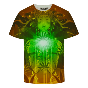 Dope Marijuana Cute Girl Art Brown And Green Awesome T-shirt