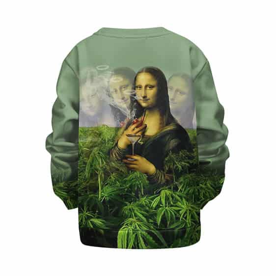 Dope Mona Lisa Enjoying Weed & Wine Kids Pullover Sweatshirt
