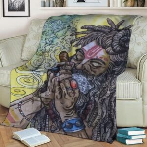Dope Rastaman Dreadlocks Smoking Joint Art Throw Blanket