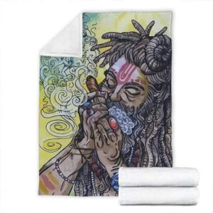 Dope Rastaman Dreadlocks Smoking Joint Art Throw Blanket