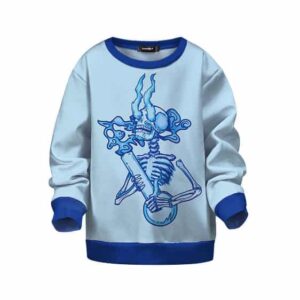 Dope Skeleton Hitting a Bong Light Blue Kids Sweatshirt