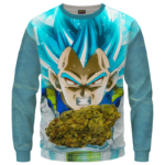 Dragon Ball Stoned Super Saiyan Blue Vegeta Marijuana Nug Cool Crewneck Sweater