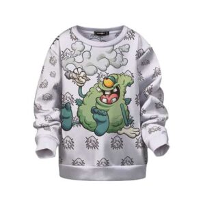 Funny Reefer Bud Cartoon Smoking a Joint White Kids Sweater