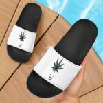 Funny Weed Smiley Marijuana Minimalist White Slide Sandals