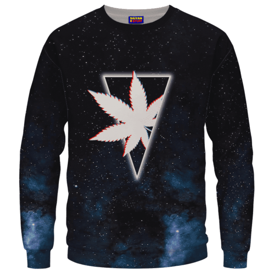 Galaxy Geometric Retro Marijuana Leaf 420 Weed Crewneck Sweater
