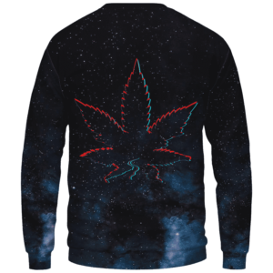Galaxy Geometric Retro Marijuana Leaf 420 Weed Crewneck Sweater