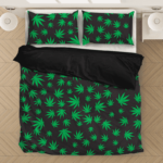 Ganja Mary Jane Kush Leaves Pattern Black Awesome Bedding Set
