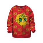 Golden Skull Cartoon Hemp Leaf Red Cool Kids Sweatshirt
