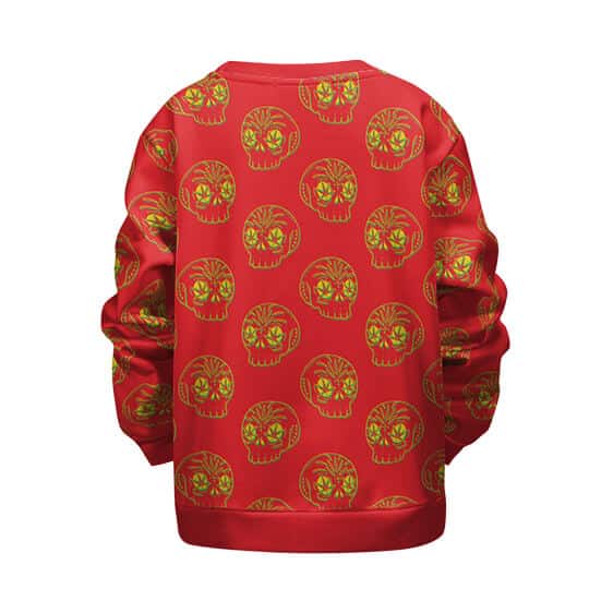 Golden Skull Cartoon Hemp Leaf Red Cool Kids Sweatshirt