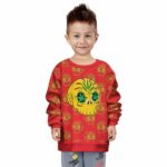 Golden Skull Cartoon Hemp Leaf Red Cool Kids Sweatshirt