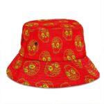 Golden Skull Hemp Marijuana Leaf Pattern Red Bucket Hat