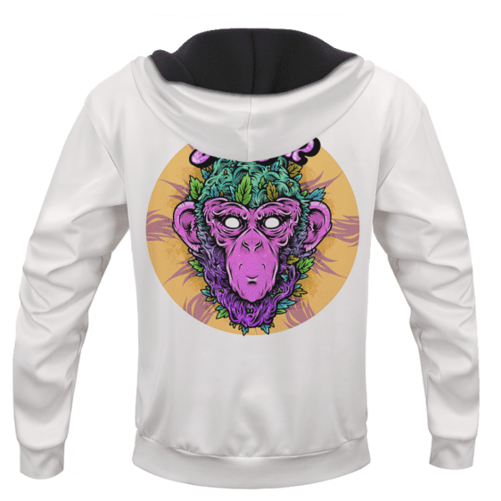 Grape Ape Monkey Marijuana Strain Trippy Vector Art White Hoodie - BACK