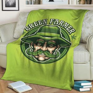 Green Farmer Logo Stylish 420 Marijuana Throw Blanket