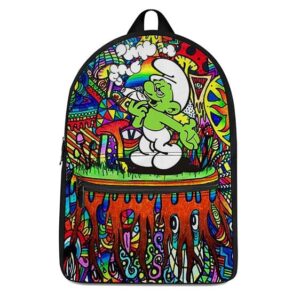Green Smurf Smoking Blunt Trippy Background Coolest Backpack