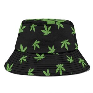 Hand Holding Marijuana Plant Leaf Pattern Art Bucket Hat
