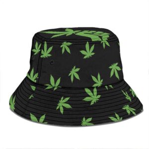 Hand Holding Marijuana Plant Leaf Pattern Art Bucket Hat