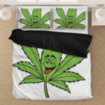 Happy Smiling Weed Leaf Marijuana 420 White Bedding Set
