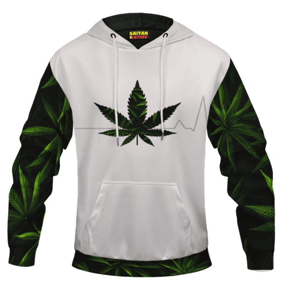 Heart Beating Marijuana Life Line Cannabis White Hoodie