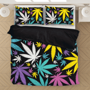 Hemp Doobie Ganja Colorful Patterns 420 Black Bedding Set