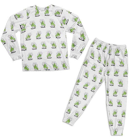 High Green Smurf Smoking Weed Pattern Nightwear Set