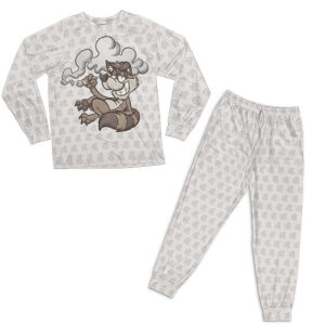 High Raccoon Smoking Marijuana 420 White Pyjamas Set