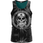 Hippie Skull Awesome Marijuana Leaves Pattern Black Tank Top