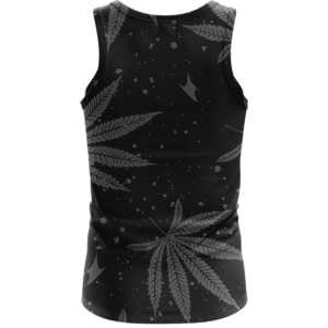 Hippie Skull Awesome Marijuana Leaves Pattern Black Tank Top - Back