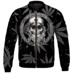 Hippie Skull Awesome Marijuana Leaves Pattern Dope Black Bomber Jacket