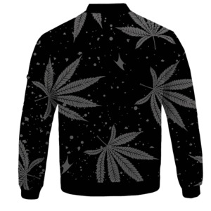 Hippie Skull Awesome Marijuana Leaves Pattern Dope Black Bomber Jacket - BACK