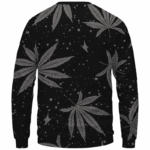 Hippie Skull Awesome Marijuana Leaves Pattern Dope Black Crewneck Sweater - Back Mockup