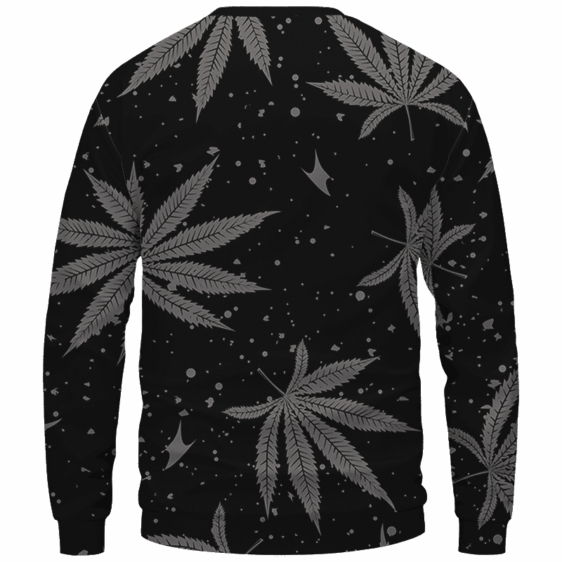 Hippie Skull Awesome Marijuana Leaves Pattern Dope Black Crewneck Sweater - Back Mockup