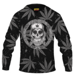 Hippie Skull Awesome Marijuana Leaves Pattern Dope Black Hoodie