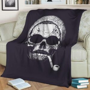 Hipster Skull Head Smoking Artwork Badass Fleece Blanket