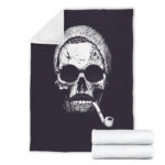 Hipster Skull Head Smoking Artwork Badass Fleece Blanket