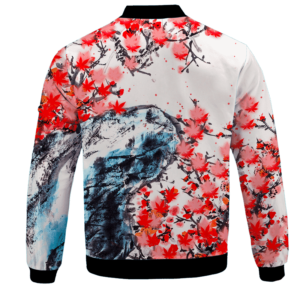 Japanese Art Painting Cherry Marijuana Blossoms 420 Bomber Jacket Back