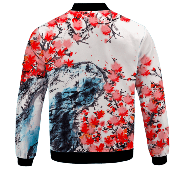 Japanese Art Painting Cherry Marijuana Blossoms 420 Bomber Jacket Back