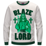 Jesus Smokes Blaze The Lord Funny Art 420 Marijuana Adult Crewneck Sweatshirt