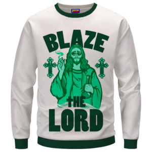Jesus Smokes Blaze The Lord Funny Art 420 Marijuana Adult Crewneck Sweatshirt