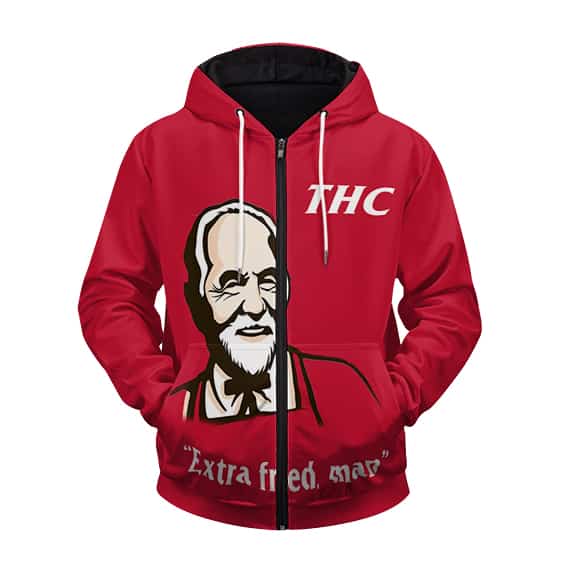 KFC Parody THC Cannabis Artwork Red Zip Up Hoodie Jacket