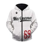 LA Dodgers Inspired Marijuana Smokey 69 White Zip Up Hoodie