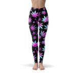 Weed Pattern Blue & Pink Gradient Yoga Pants